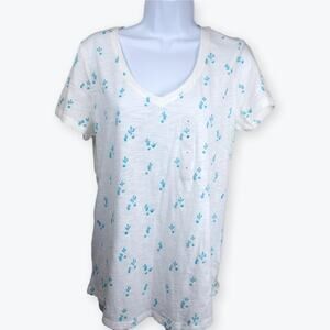 Gap White Teal Women's V-neck Tee-shirt Western Cactus M NWT